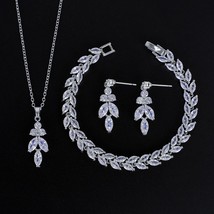 Ekopdee Luxury Shiny Cubic Zirconia Brides Wedding Jewelry Sets For Women Leaf C - £17.04 GBP