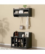 Black Entryway Hall Tree Bench: Shoe Storage, Coat Rack, Shelves, Hooks - $262.99