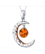 Sterling Silver Baltic Amber Crescent Moon Star Pendant Necklace - $1,579.25 MXN