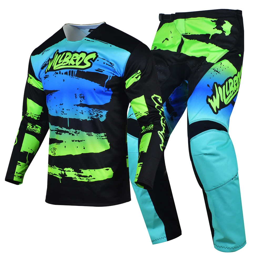 Motorcycle Black Green Downhill 2023 Willbros Jersey and Pants Combo Mot... - £94.92 GBP