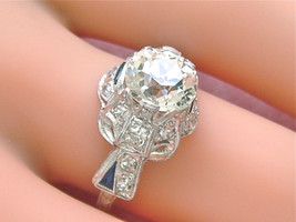 Antique Art Deco 1.84ct Mine Diamond Sapphire Platinum Engagement Ring 1930 Cert - £11,744.87 GBP