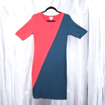 LuLaRoe Womens Dress Medium Julia T-Shirt Knee Length Bicolor Blue Coral Pink - $17.29