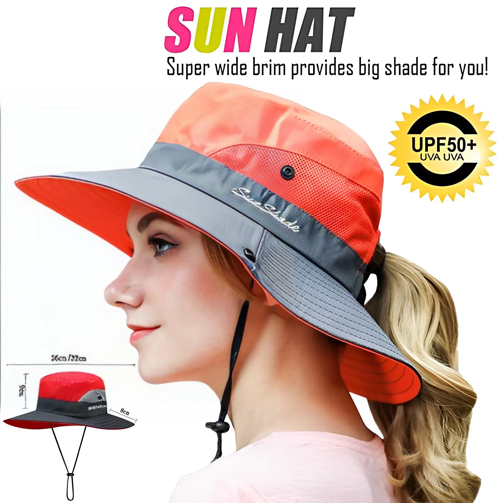 Women&#39;s Ponytail Sun Hat Outdoor UV Protection Foldable Mesh Wide Brim Beach - £14.30 GBP