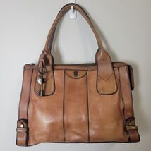 Vintage Fossil Reissue Large Satchel Handbag Camel Brown Leather With Ch... - €142,29 EUR
