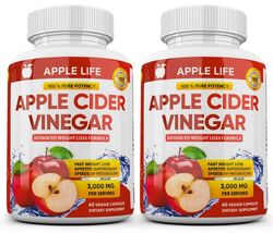 2 X Pure Weight Loss Fat Burner Diet Pills Pure Apple Cider Vinegar Acv 3000mg - £15.80 GBP