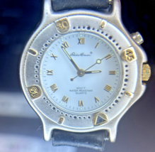 Eddie Bauer Light Up Watch #53202 Silver Case Blk Band Lighted White Face - $28.00