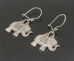 SARDA 925 Sterling Silver - Vintage Textured Elephant Dangle Earrings - EG11475 - £53.94 GBP