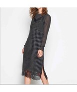 Joie Alamea Dot &amp; Lace Midi Dress in Black Size S Multi Polka Dot Print ... - £84.74 GBP
