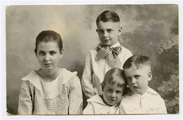 Group of 4 Cute Children Real Photo Postcard 2 Boys and 2 Girls - $11.88