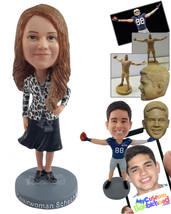 Personalized Bobblehead Beautiful young woman wearing animal print jacket and wi - £72.74 GBP