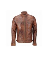 Men Leather Jacket Vintage Biker Café Racer Designer Distressed Genuine ... - $277.46 CAD