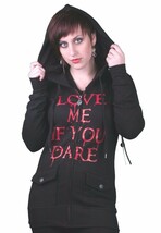Gods Manos&quot; Love Me If You Dare&quot; Maybille Negro Sudadera Polar con Capuc... - $29.26