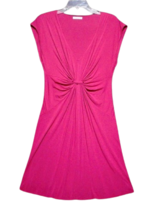 WYETH Mini Dress Hot Pink L Todd Magill Slinky Thin Knit Stretch Rayon Gathers - £23.70 GBP