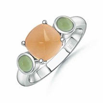 ANGARA 7mm Natural Citrine and Cabochon Peridot Three Stone Ring in Silver - £232.77 GBP