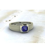 Blue Sapphire Cushion Gemstone Handmade 925 Sterling Silver Men Ring Jew... - £52.20 GBP