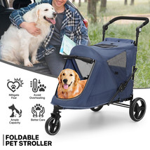 Foldable Dog Stroller Breathable Pet Travel Carrier Cart W/Foot Activated Lock - £137.59 GBP