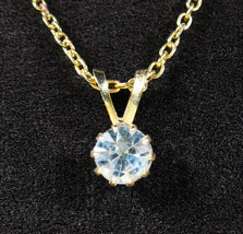 Single RHINESTONE Pendant Vintage NECKLACE Goldtone Round Solitaire 18&quot; - $15.83