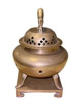 Vintage Brass Incense Burner Censer - Foo Dog Lion Stand 8" - Hong Kong Lid image 4
