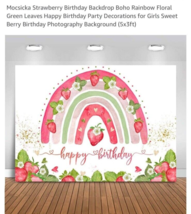 Strawberry Birthday Backdrop Rainbow Berry Sweet Party Decorations Photo... - $19.68