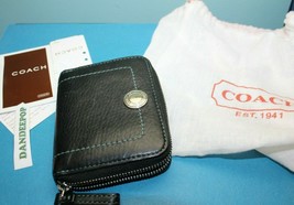 Coach Credit Card Case Zip Wallet SV Black With Dust Bag 6A18 - $79.19