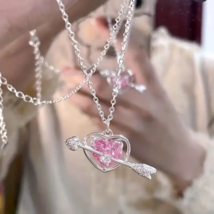 Y2K Chic Pink Crystal Heart Pendant - New - £11.93 GBP