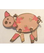 Pig Brooch Pin Gold Tone Setting Hearts Whimsical Articulated Moving Pin... - $12.95