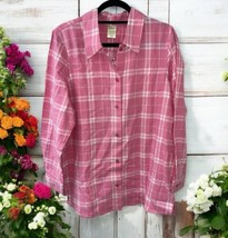 NWT Blair Women Button Up Shirt Medium Pink Plaid Long Sleeve Pink Cotton - $25.73