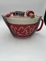 The Bakeshop Christmas Red Candy Canes Ceramic Mixing Bowl &amp; Utensils NEW - £31.10 GBP