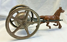 Antique Cast Iron Push/Pull Toy Horse Cart Bell Noisemaker Working - $149.95