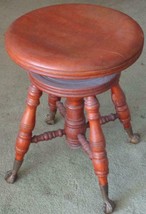 Antique Solid Wood Swivel Piano Stool - GDC - Brass Tipped Ball &amp; Claw Feet - $247.49