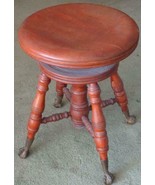 Antique Solid Wood Swivel Piano Stool - GDC - Brass Tipped Ball &amp; Claw Feet - £194.61 GBP