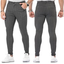 Running Men&#39;s  Pants Jogging Stretchy Plaid Pockets Tights Grey Sweatpants Casua - £96.19 GBP