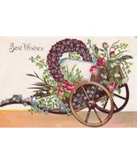 Best Wishes Flowers Two Wheel Cart Postcard B03 - $57.10 MXN
