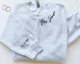Personalized Mrs Embossed Sweater, Bride To Be Sweatshirt Wedding Date o... - $27.95