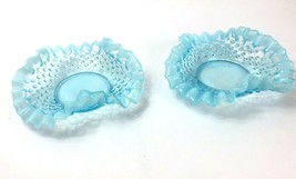 2 Fenton Blue Opalescent Hobnail Candy Trinket Dish Bowl 5.5&quot; Ruffled Vi... - £33.40 GBP