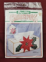 New Vintage Bucilla Christmas Poinsettia Tissue Box Cover Kit Cube or St... - $27.44