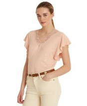 MSRP $90 Ralph Lauren Jersey Flutter-Sleeve Top Pale Pink Size Large - £16.41 GBP