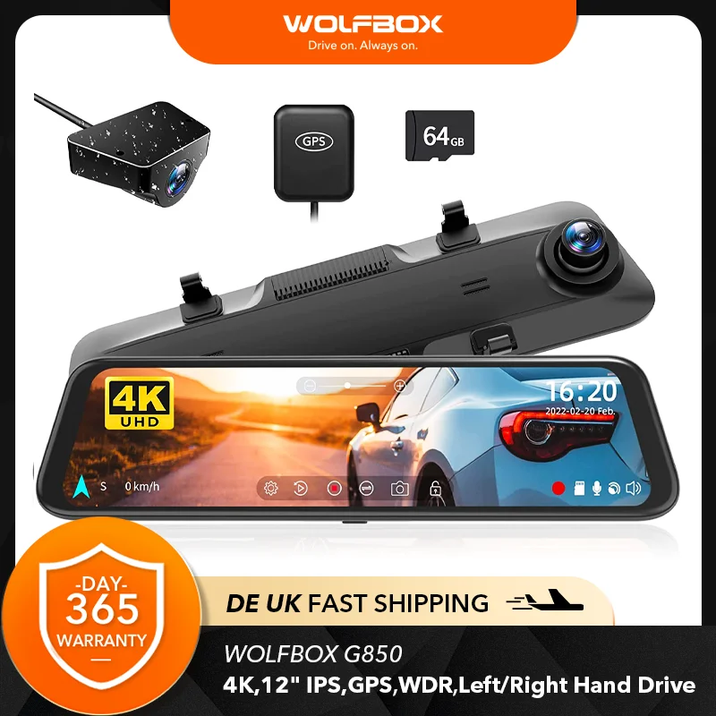 WOLFBOX G850 Front and Rear 4K Dash Cam Car Camera WDR 1080P Dash Camera for Car - £192.35 GBP+
