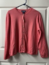 Lands End Womens Medium Pink Salmon Button Up Grannycore Cardigan Sweater - $13.69