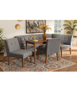 Dorina Gray Velvet Upholstered and Walnut Brown 5-Piece Dining Set - $27,571.38 MXN