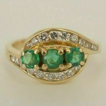 Women&#39;s 18k Yellow Gold Over Diamond &amp; Round Emerald Wedding Ring 1.62Ct - £82.19 GBP