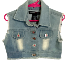 LIMITED TOO Girl's Cropped Blue Denim Vest Button Up Sleeveless Freyed Size 4 image 2