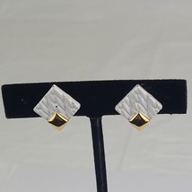 MONET WHITE AND GOLD TONE SQUARE CLIP ON EARRINGS TEXTURED SIMPLE  - $8.59