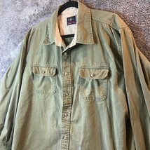 Wrangler Button Up Shirt Mens 2XL Green Canvass Work Outdoors Western Ru... - $10.29