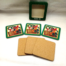 Christmas Set of 6 Coasters Cork Backed Boxed Vintage Holidays 3 3/4&quot; - £10.26 GBP