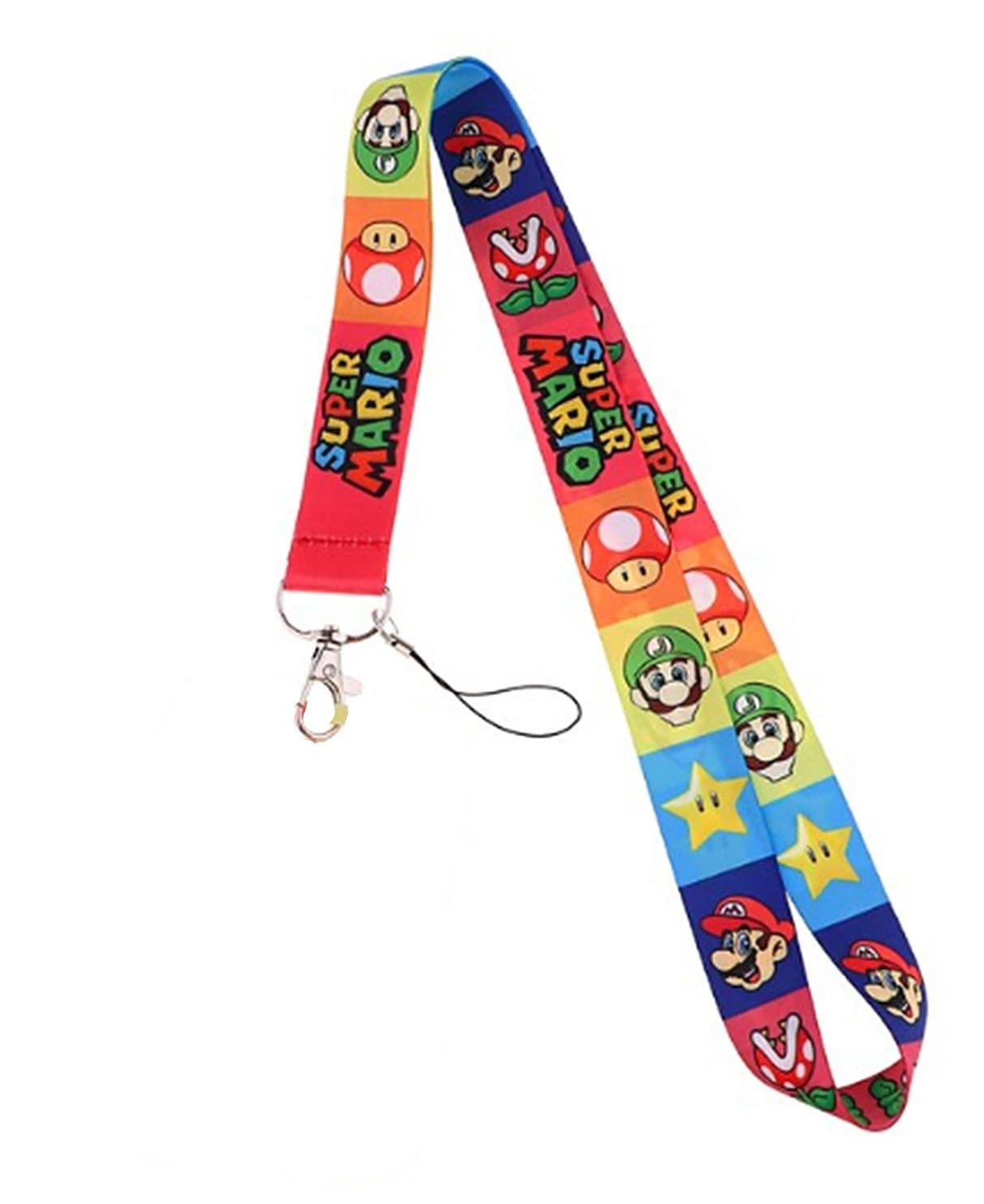 Super Mario Faces Rainbow checkers style Lanyard keychain ID Badge Holder - $7.99