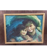 Vintage Framed Oil Painting Portrait Mother Daughter Child Signed - $98.97