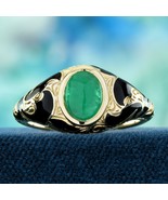 9K Yellow Gold Cabochon Emerald Enamel Antique Style  Ring - $1,200.00