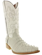 Mens Off White Cowboy Boots Real Leather Pattern Crocodile Tail Western Pointed - £79.91 GBP