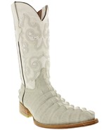 Mens Off White Cowboy Boots Real Leather Pattern Crocodile Tail Western ... - £79.92 GBP